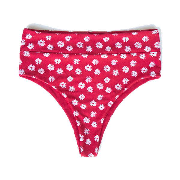 Maui high waisted bikini bottom in red daisy by Summer Label Swimwear.  The best summer bikinis in Montauk NY