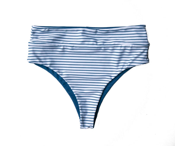 Maui high waisted bikini bottom in ocean stripe  by Summer Label Swimwear.  The best summer bikinis in Montauk NY